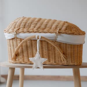 Draagmand pitriet met bol deksel - Puur - Maat Klein 30cm (baby max. 22cm)